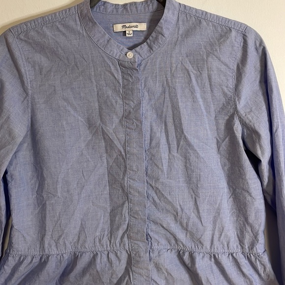 Classic Career Shirt Preppy Madewell Academia Small Blue Ruffle Button Casual - Picture 4 of 10